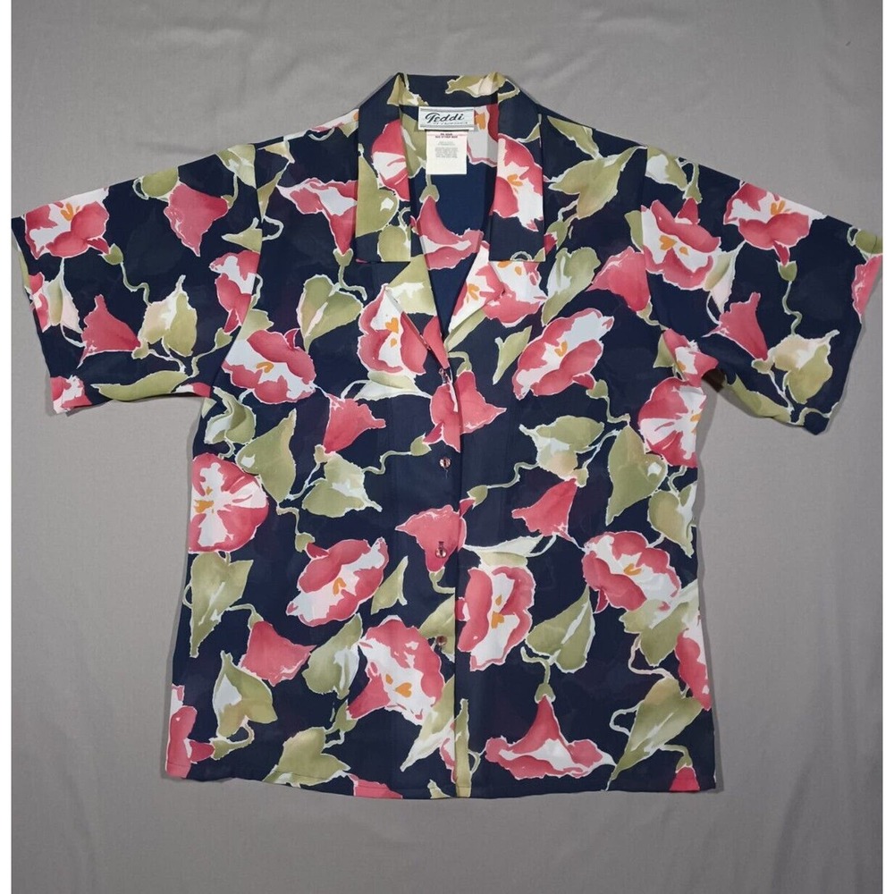 TEDDI OF CALIFORNIA Shirt Womens‎ 14 Large Floral Hearts Blue Made In USA